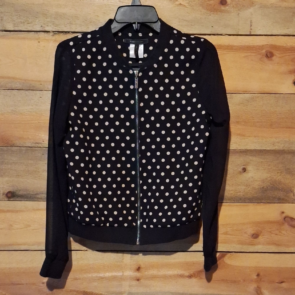BCBGMaxAzria Black and White Bomber Jacket with Polka Dots